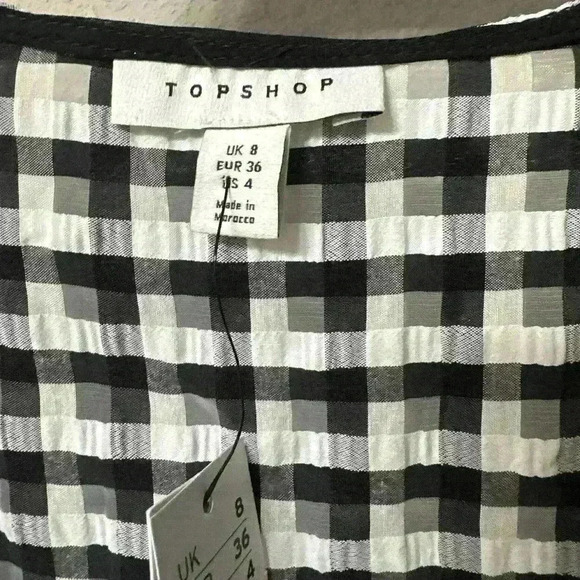 NWT Topshop Gingham Midi Wrap dress Monochrome Black and White Size 4 - Picture 2 of 3